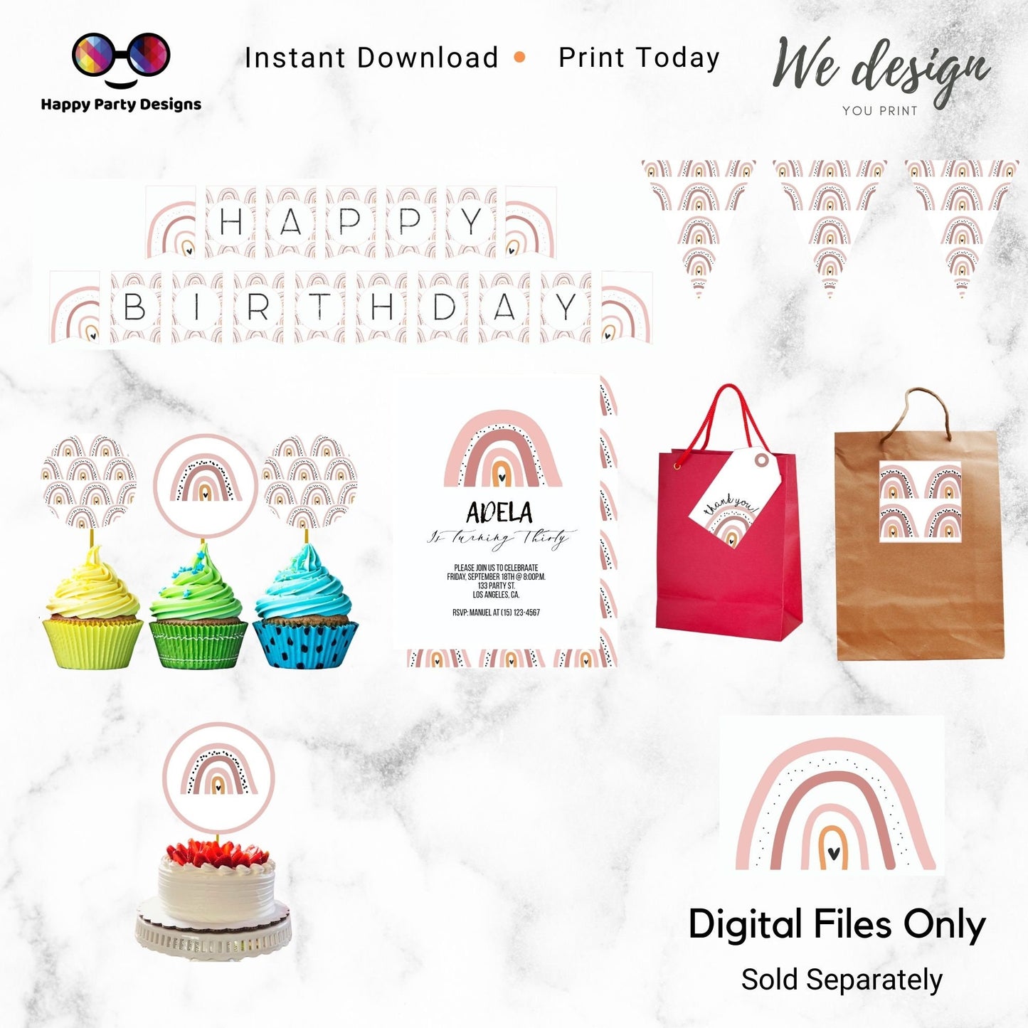 Rainbow Invitation | EDITABLE Invitation | Boho birthday Invitation | Rainbow Birthday | Digital File | Instant Download |