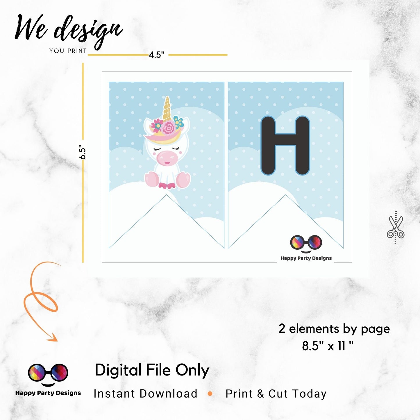 Happy Birthday Banner | Unicorn Birthday Banner | Unicorn Birthday Theme | Unicorn Birthday | Instant download | PRINTABLE DIGITAL