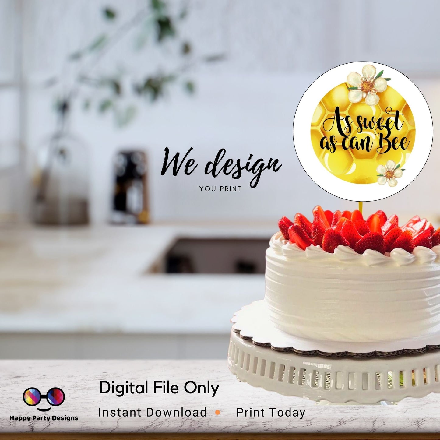 PRINTABLE Bee Round Cake Topper | Party Cake Topper | Birthday Cake Topper | Center pieces | Instant download | Bee | As sweet as can Bee