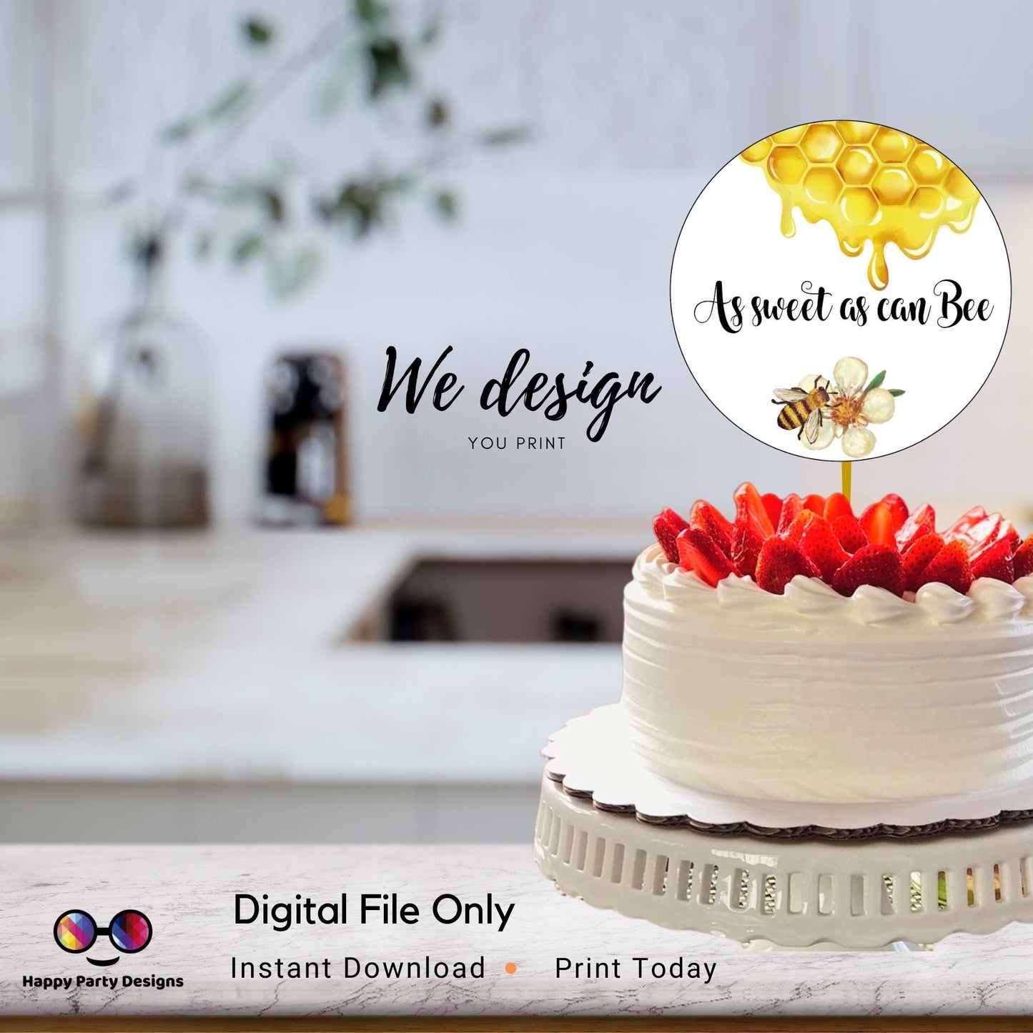PRINTABLE Bee Round Cake Topper | Party Cake Topper | Birthday Cake Topper | Center pieces | Instant download | Bee | As sweet as can Bee