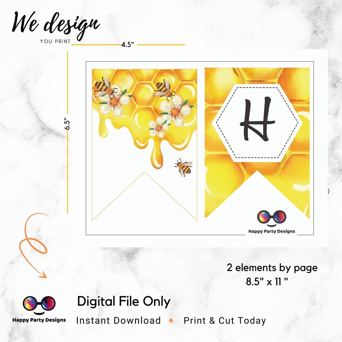 Happy Birthday Banner | Bee Birthday Banner | Bee Birthday Theme | Bee Birthday | Instant download | PRINTABLE DIGITAL