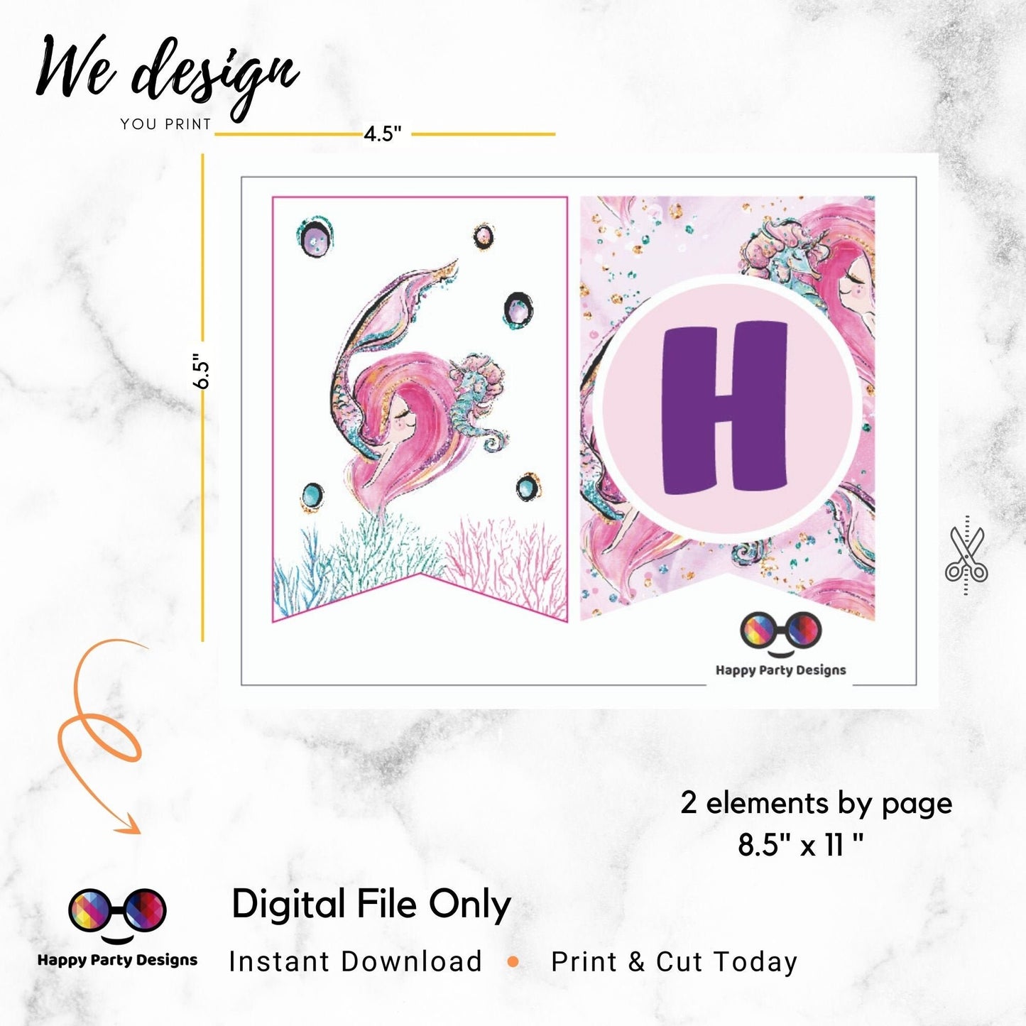 Happy Birthday Banner | Mermaid Birthday Banner | Mermaid Birthday Theme | Mermaid Birthday | Instant download | PRINTABLE DIGITAL