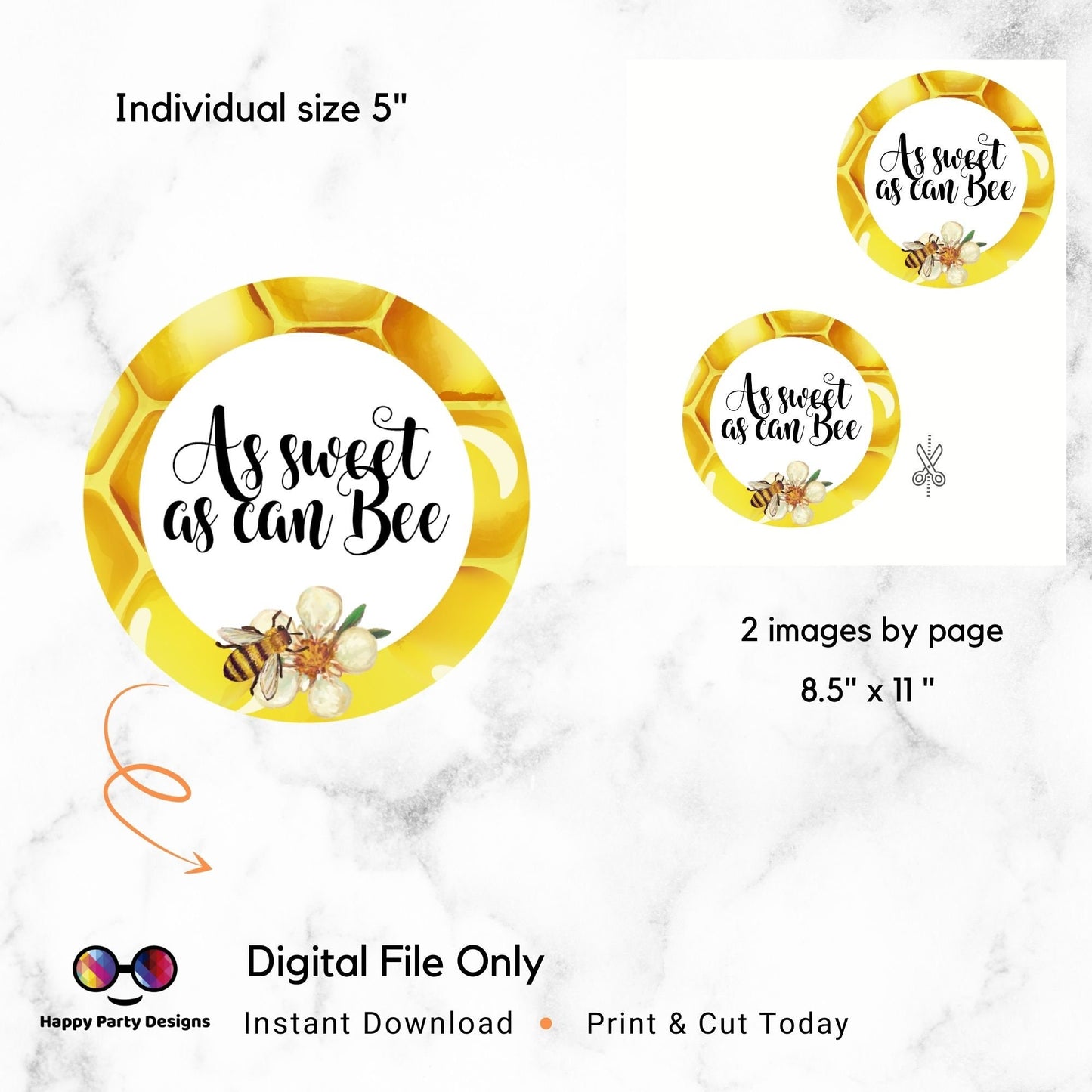 PRINTABLE Bee Round Cake Topper | Party Cake Topper | Birthday Cake Topper | Center pieces | Instant download | Bee | As sweet as can Bee