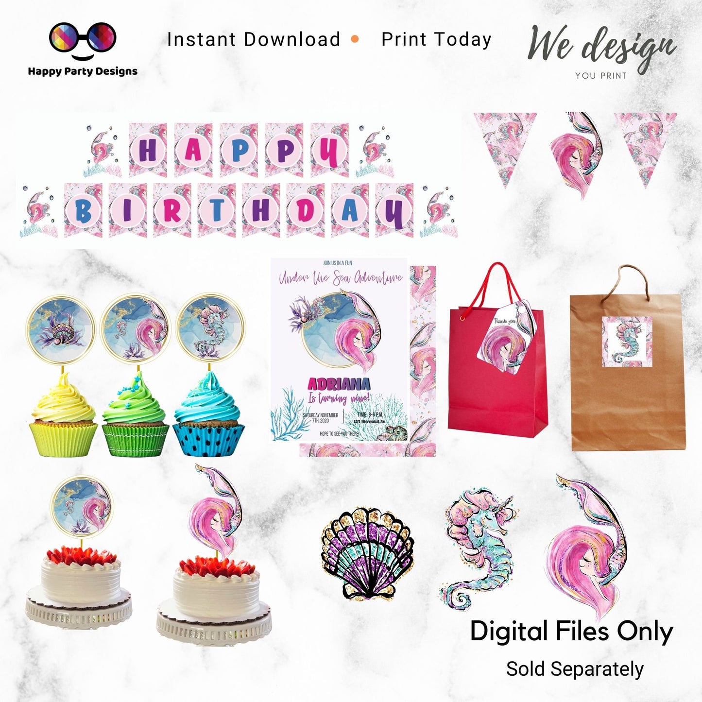 PRINTABLE Mermaid Round Cake Topper | Birthday Party Cake Topper | Birthday Cake Topper | Center pieces | Instant download