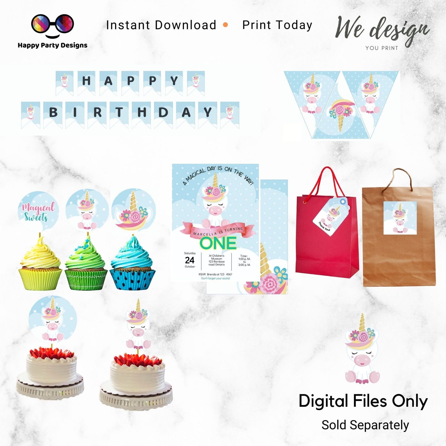 PRINTABLE Unicorn Pennant Banner | Perfect for Birthdays | Instant Download | Unicorn decoration | Just Print, Cut and Hang!