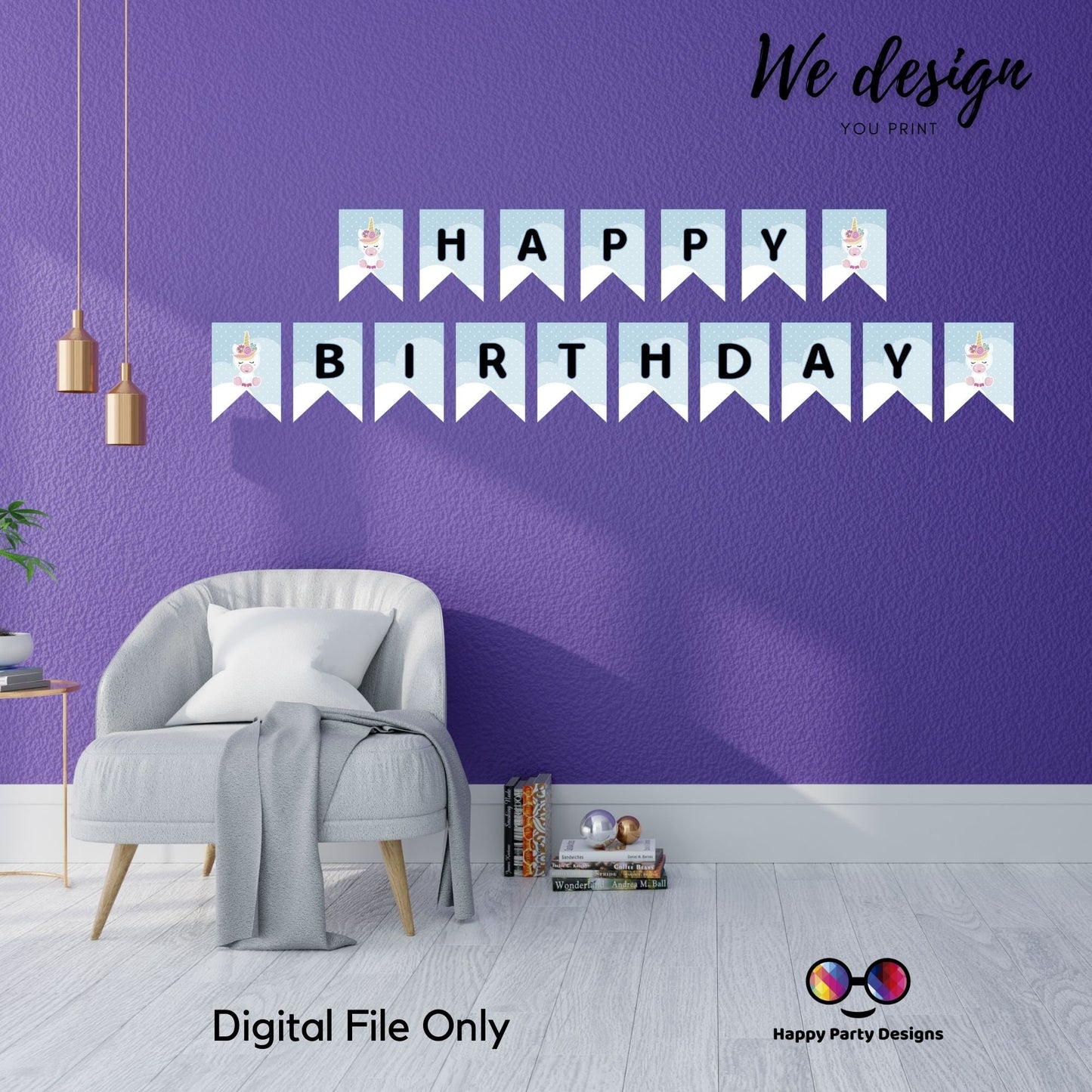 Happy Birthday Banner | Unicorn Birthday Banner | Unicorn Birthday Theme | Unicorn Birthday | Instant download | PRINTABLE DIGITAL