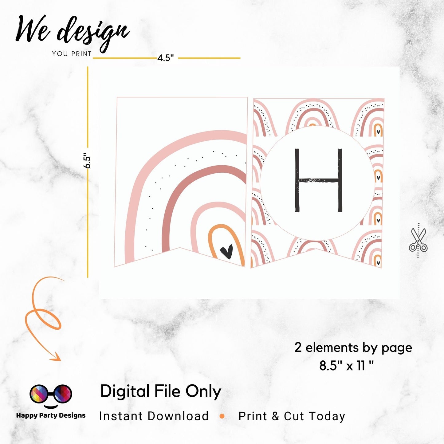 Happy Birthday Banner | Boho Birthday Banner | Rainbow Birthday Theme | Boho Rainbow Birthday | Instant download | PRINTABLE DIGITAL