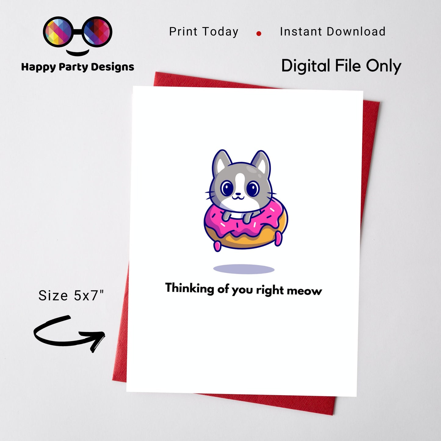 Thinking of you right meow greeting card |Printable | Cat Card | Cat lover | Instant Download | greeting card