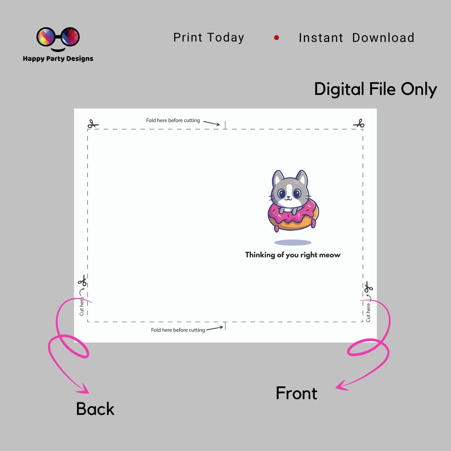 Thinking of you right meow greeting card |Printable | Cat Card | Cat lover | Instant Download | greeting card