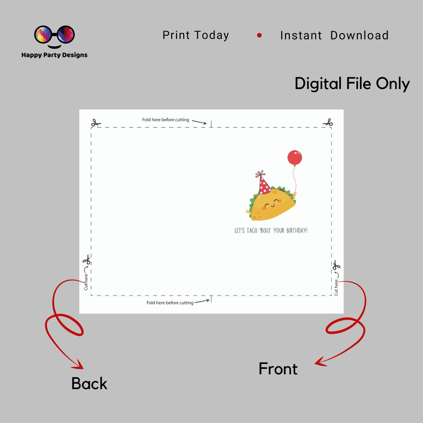 Taco about your birthday card |Printable | Birthday Card | Instant Download | greeting card | Funny Printable Birthday Card