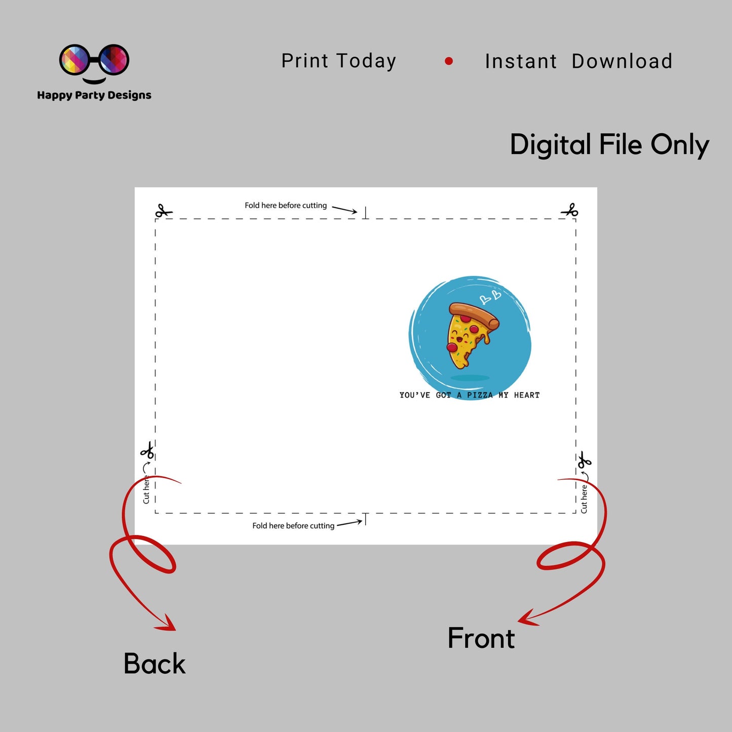 You've got a Pizza my heart card |Printable | Birthday Card | Instant Download | greeting card | Funny Printable Card