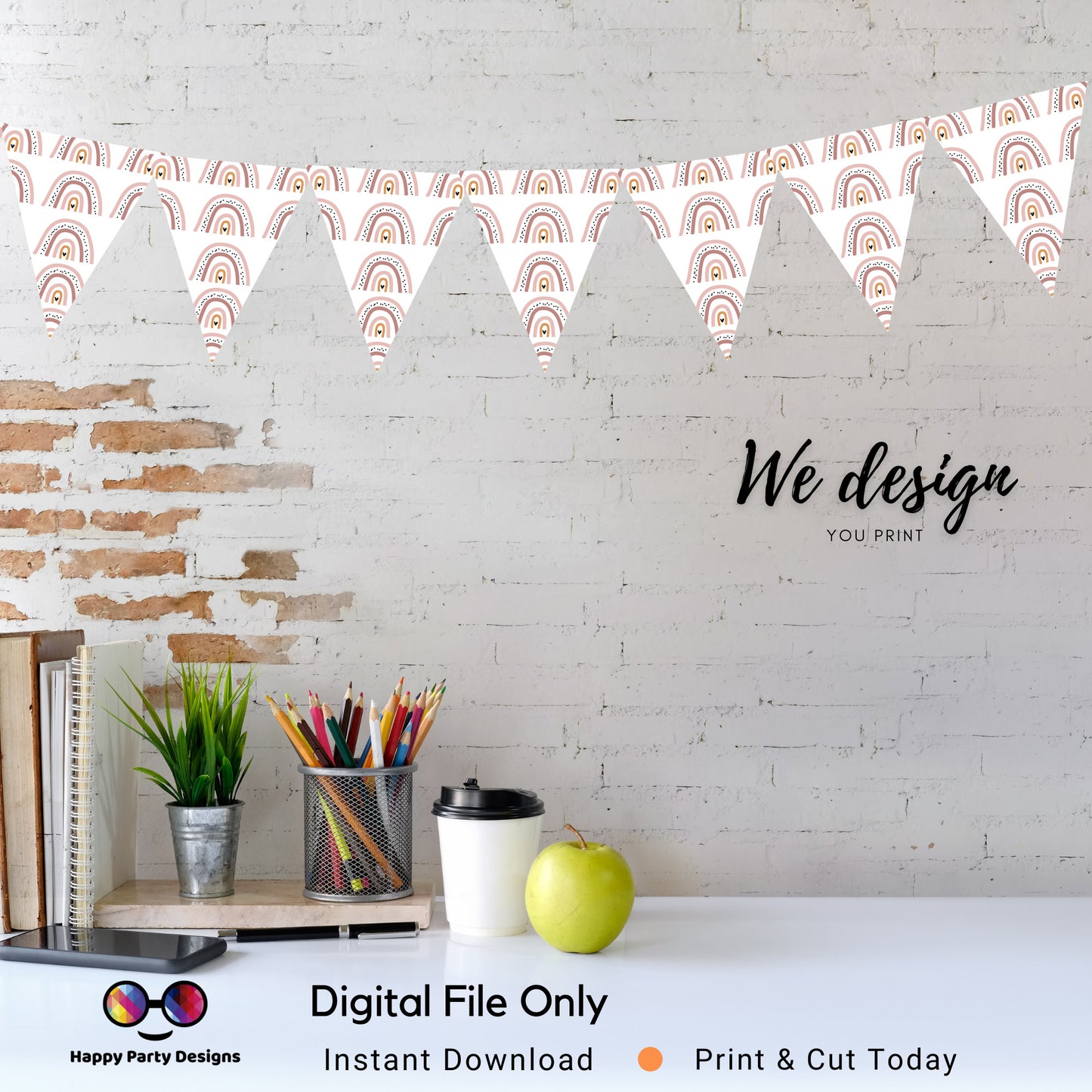 PRINTABLE Boho rainbow Pennant Banner | Rainbow decoration | Instant Download | Boho Party | Boho decor | Boho Birthday