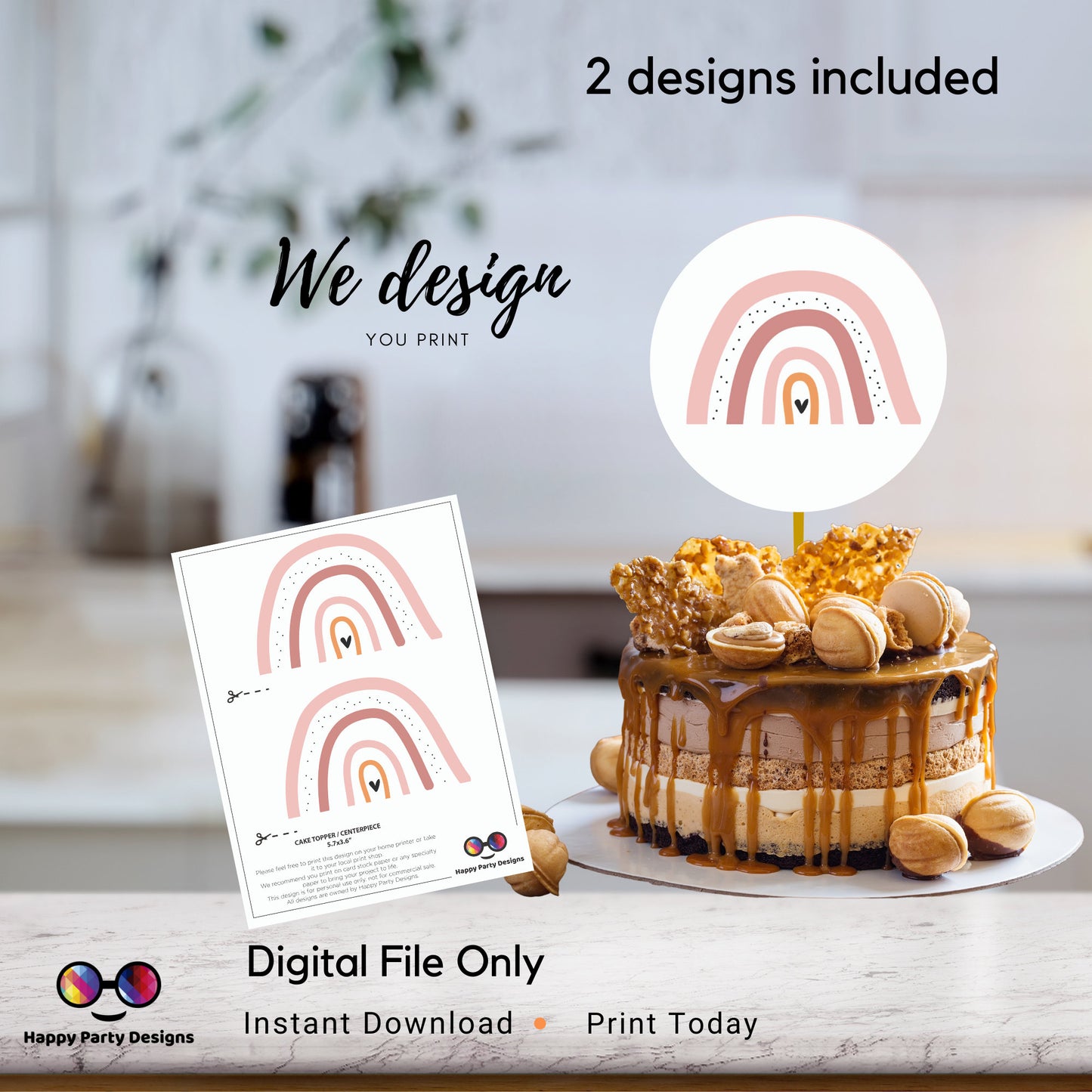 PRINTABLE Boho Rainbow Cake Topper | Boho Birthday Party Cake Topper | Birthday Cake Topper | Center pieces | Rainbow Party Cake Topper