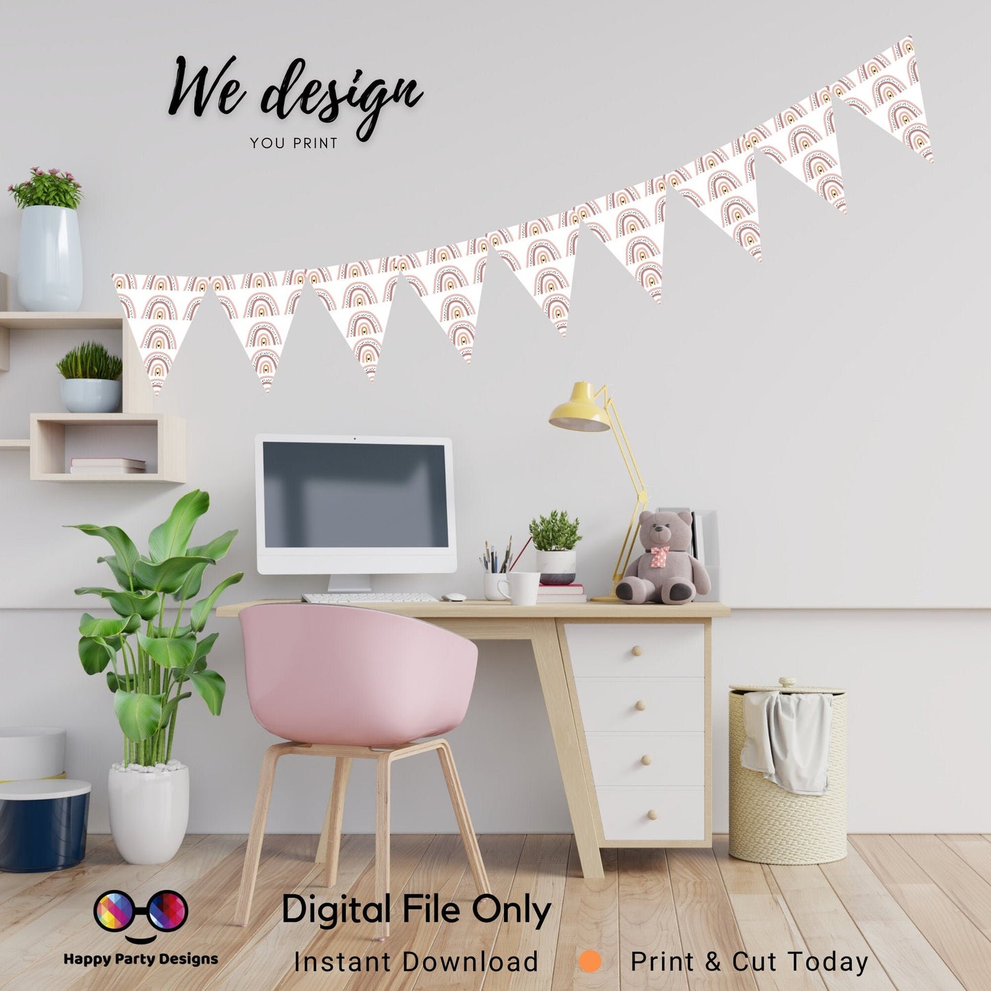 PRINTABLE Boho rainbow Pennant Banner | Rainbow decoration | Instant Download | Boho Party | Boho decor | Boho Birthday