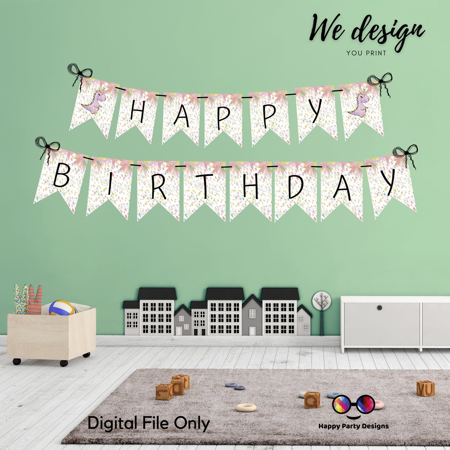 Happy Birthday Banner | Dino Birthday Banner | Dinosaur Birthday Theme | Girl Dino Birthday | Instant download | PRINTABLE DIGITAL