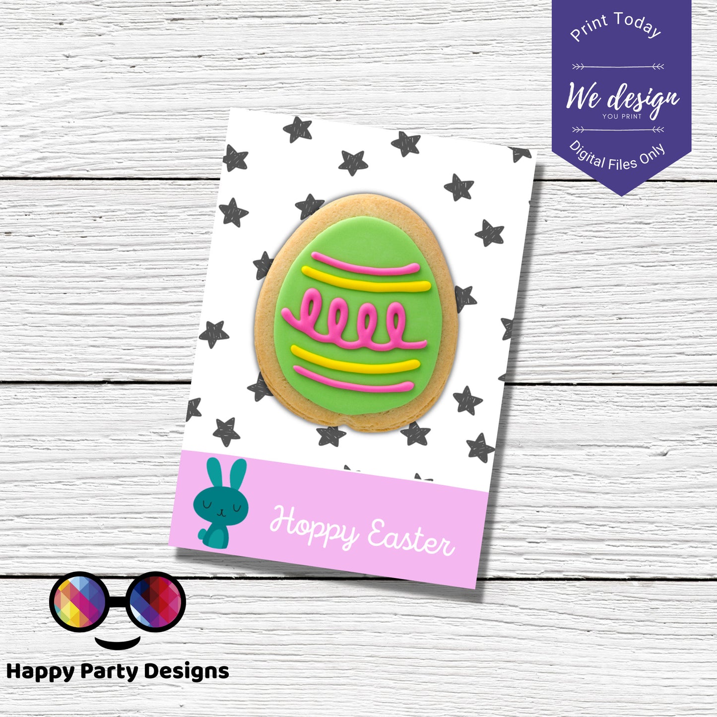 Printable Mini Cookie Card | 3.5"x5" Hoppy Easter | Happy Easter Cookie Packaging Mini Cookies | Easter