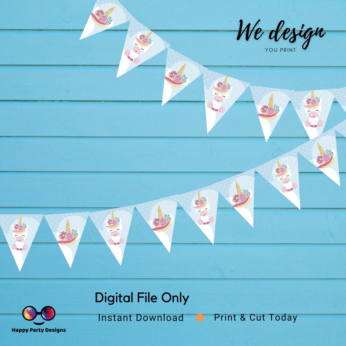 PRINTABLE Unicorn Pennant Banner | Perfect for Birthdays | Instant Download | Unicorn decoration | Just Print, Cut and Hang!