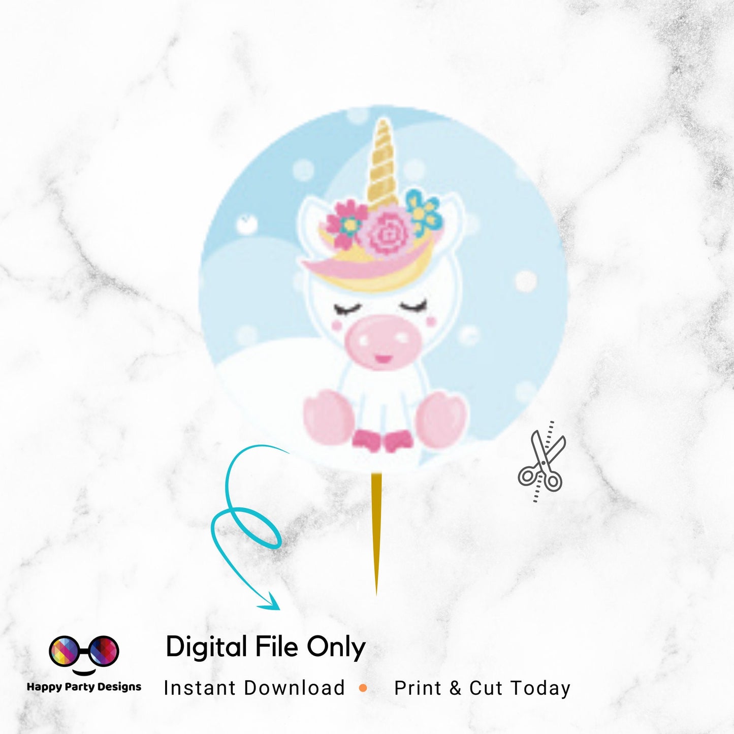 PRINTABLE Unicorn Round Cake Topper | Birthday Party Cake Topper | Birthday Cake Topper | Center pieces | Instant download