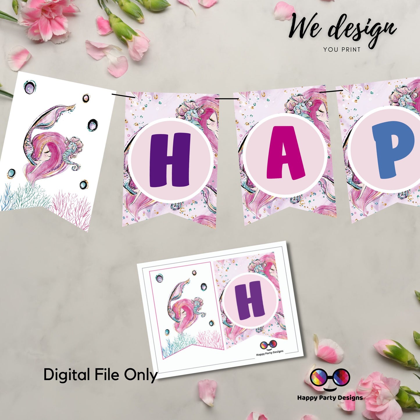 Happy Birthday Banner | Mermaid Birthday Banner | Mermaid Birthday Theme | Mermaid Birthday | Instant download | PRINTABLE DIGITAL