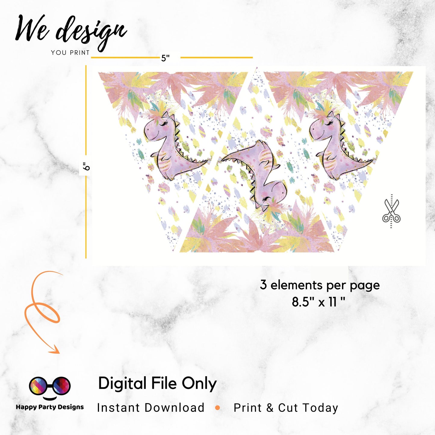 Happy Birthday Banner | Dino Birthday Banner | Dinosaur Birthday Theme | Girl Dino Birthday | Instant download | PRINTABLE DIGITAL