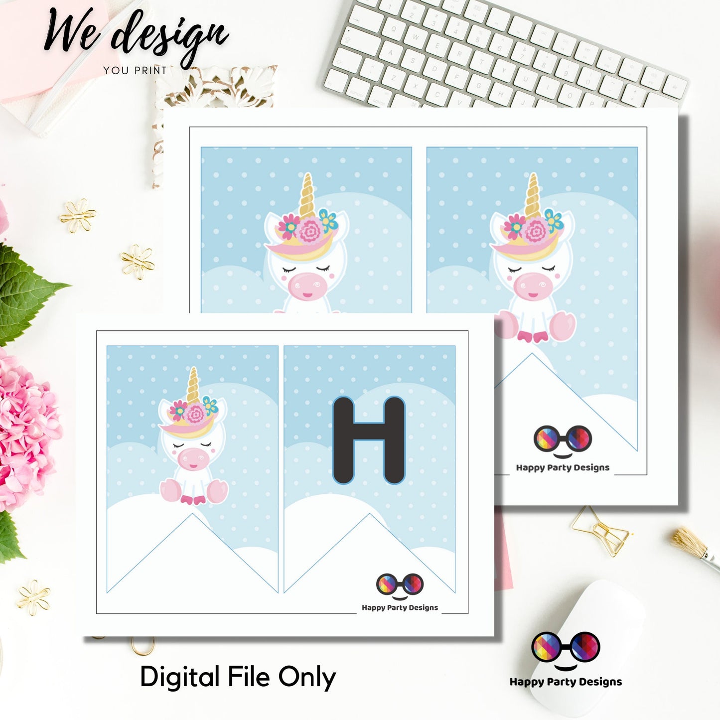 Happy Birthday Banner | Unicorn Birthday Banner | Unicorn Birthday Theme | Unicorn Birthday | Instant download | PRINTABLE DIGITAL