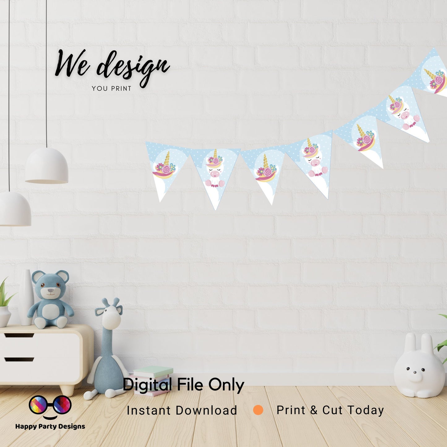 PRINTABLE Unicorn Pennant Banner | Perfect for Birthdays | Instant Download | Unicorn decoration | Just Print, Cut and Hang!