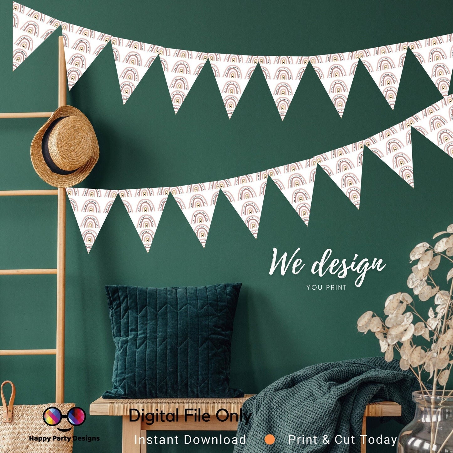 PRINTABLE Boho rainbow Pennant Banner | Rainbow decoration | Instant Download | Boho Party | Boho decor | Boho Birthday