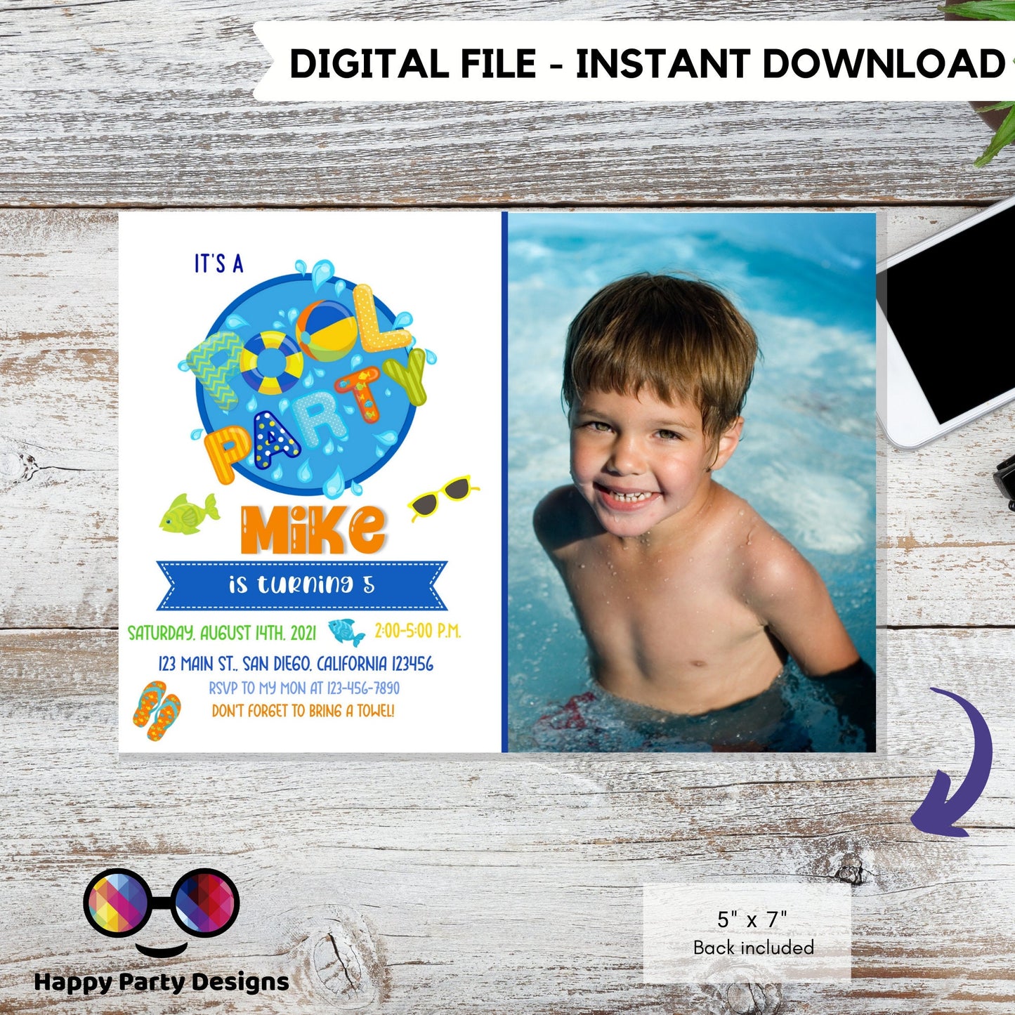 EDITABLE Pool invitation | Pool party Invitation | Pool party | Instant Download | Personalize Online | Summer birthday