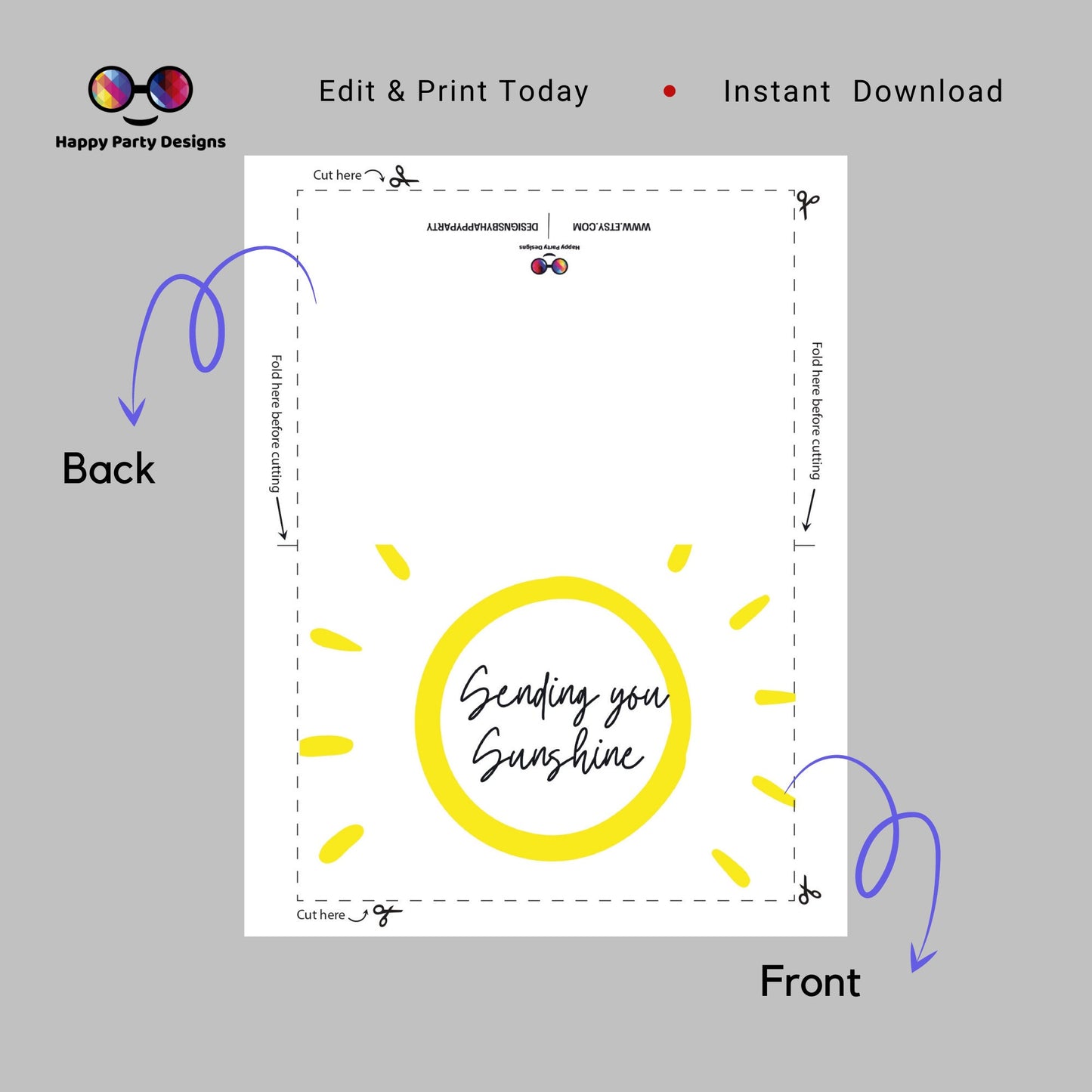 Sending you Sunshine greeting Card | positive card for friend | Thinking of you card | Instant Download | Cheer Up Card | Encouragement