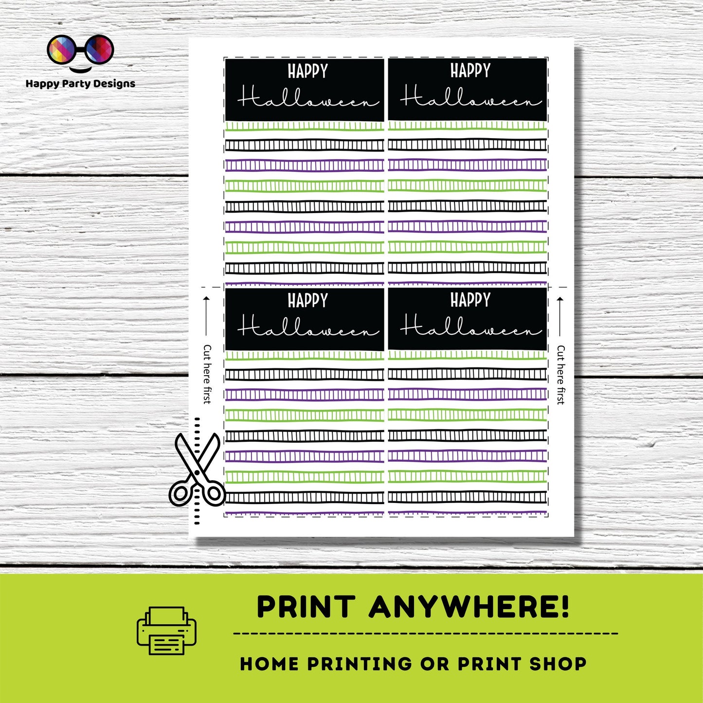 Happy Halloween Cookie Tag 3.5" X 5" | Halloween Tag | Happy Halloween Printable Mini Cookie Card | purple and green