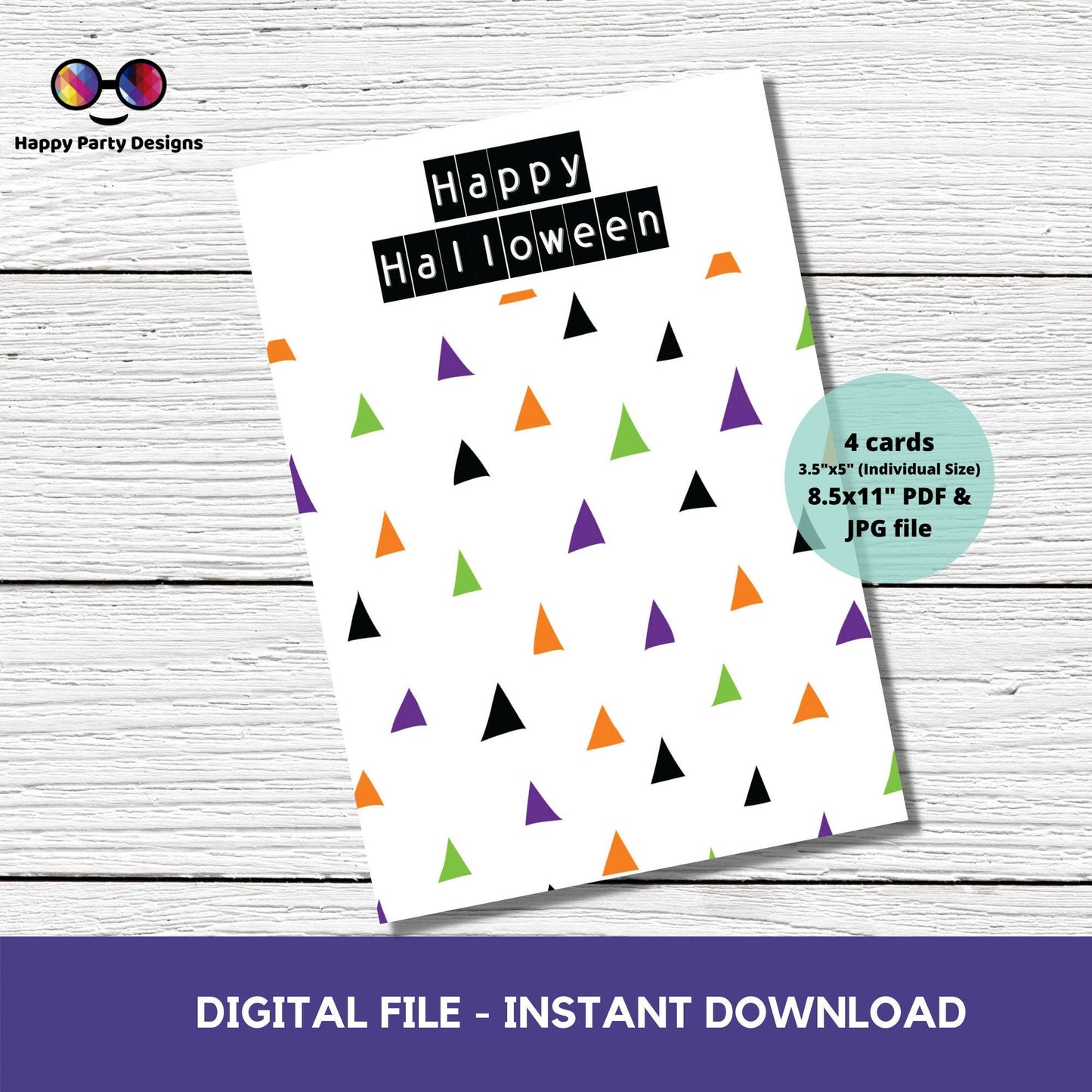 Happy Halloween Cookie Tag 3.5" X 5" | Halloween Tag | Happy Halloween Printable Mini Cookie Card | triangles purple and green
