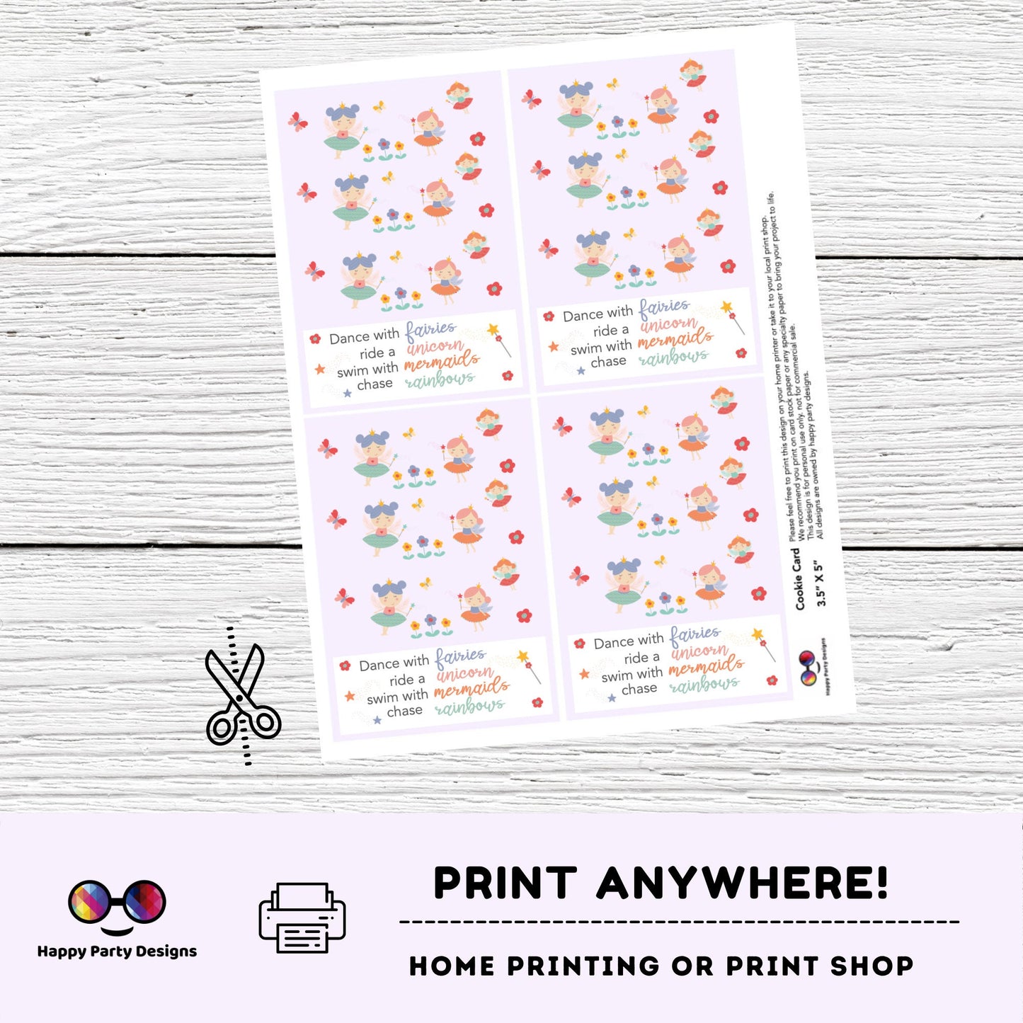 Fairies Cookie Tag 3.5" X 5" | Fairies Tag | Fairies Card to print l Printable Mini Cookie Card
