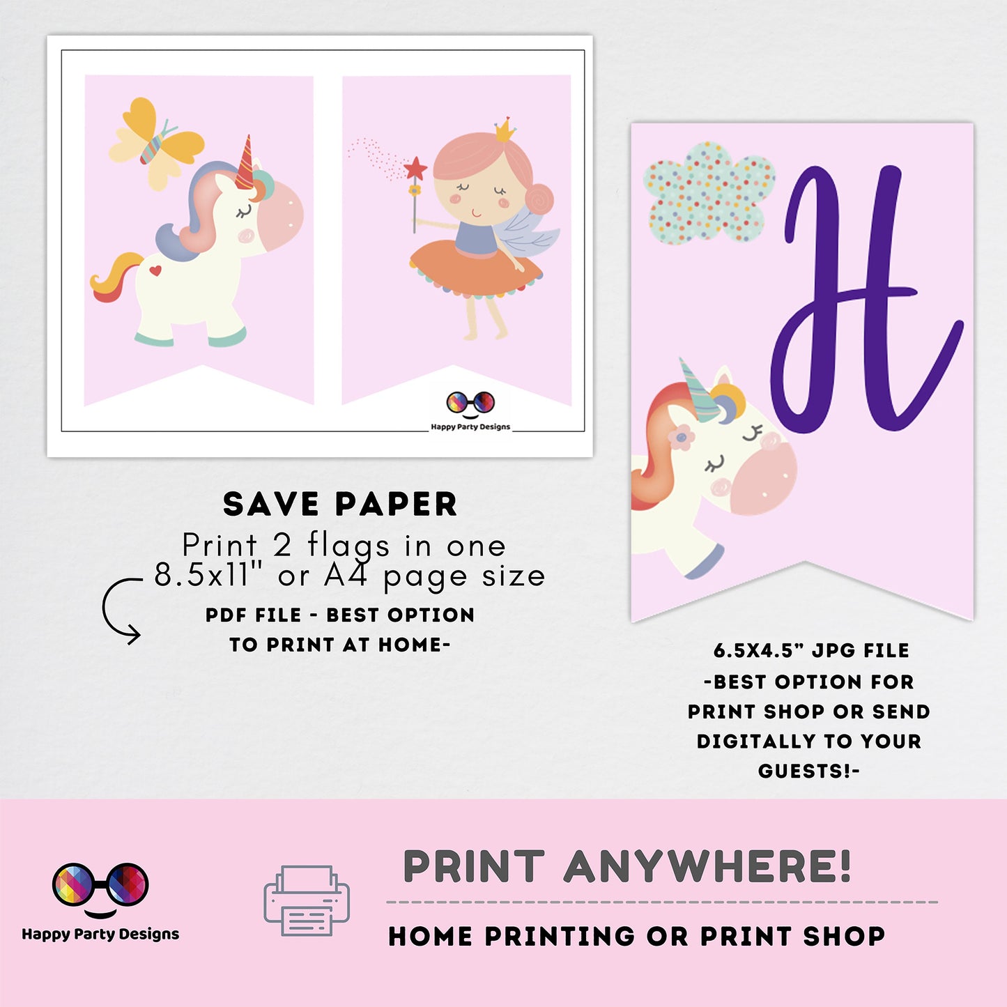 Unicorn Birthday Banner | Digital Birthday Banner | Fairies Birthday Banner | Unicorn Birthday Theme | Instant download | PRINTABLE DIGITAL