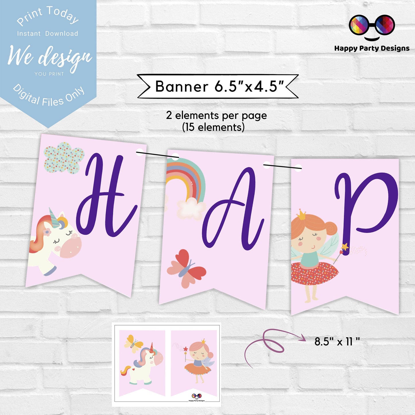 Unicorn Birthday Banner | Digital Birthday Banner | Fairies Birthday Banner | Unicorn Birthday Theme | Instant download | PRINTABLE DIGITAL