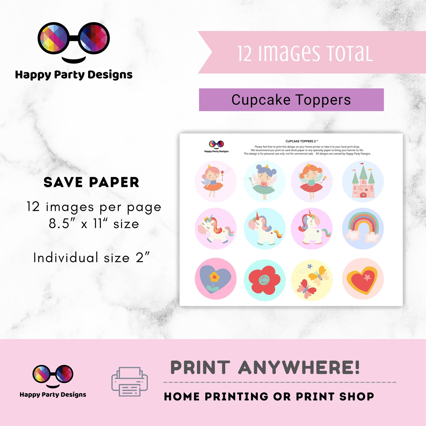 Unicorn Cupcake toppers for Girls | Birthday Girl | Cupcake Toppers | Instant Download | Digital | Unicorn Birthday Party | Unicorn Birthday