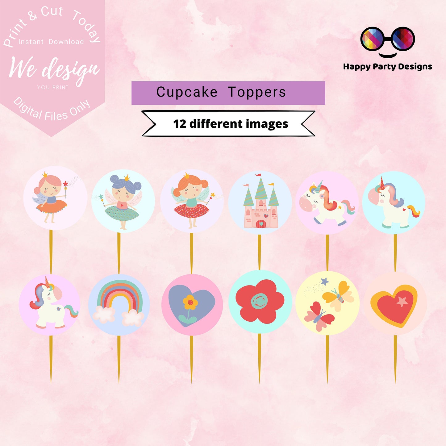 Unicorn Cupcake toppers for Girls | Birthday Girl | Cupcake Toppers | Instant Download | Digital | Unicorn Birthday Party | Unicorn Birthday