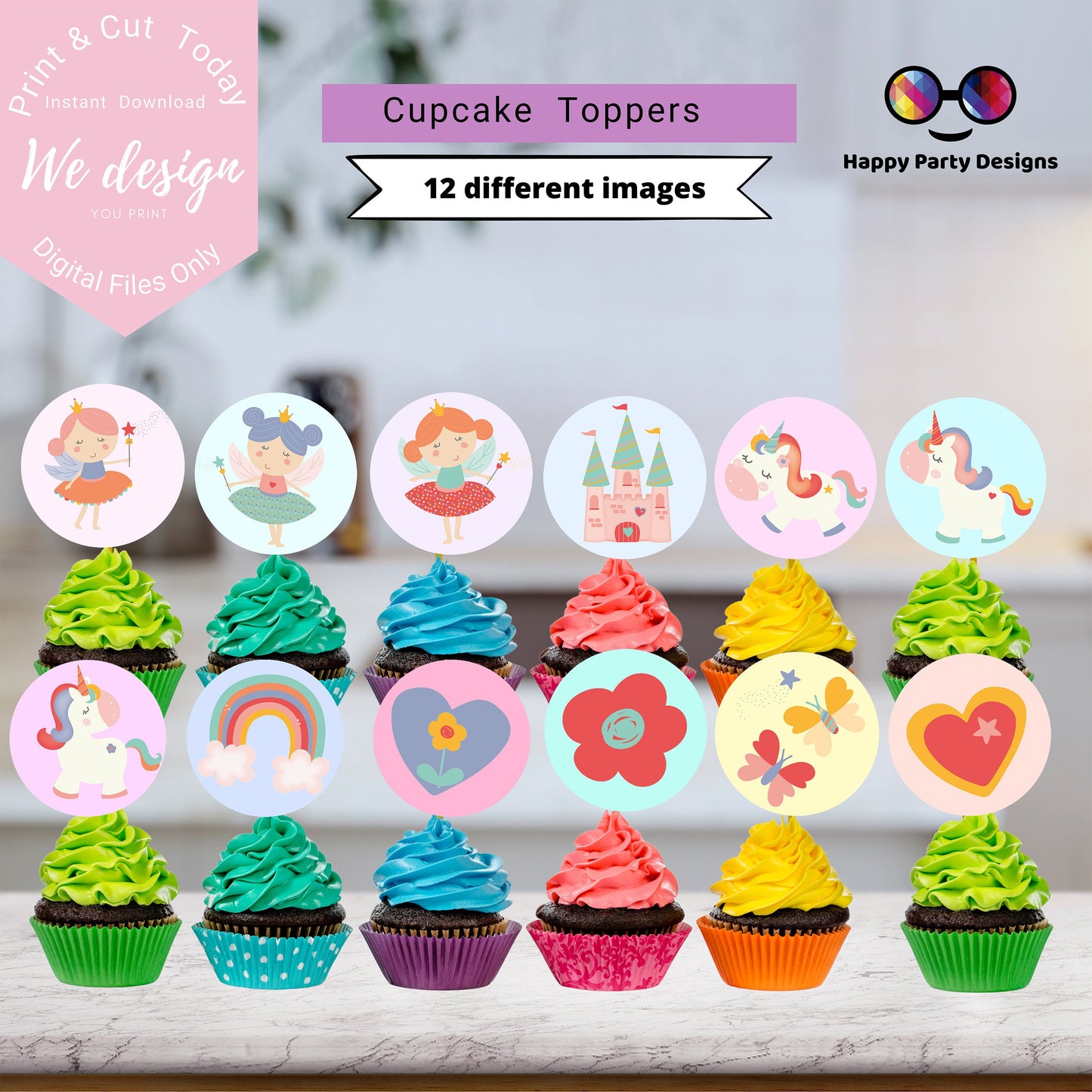 Unicorn Cupcake toppers for Girls | Birthday Girl | Cupcake Toppers | Instant Download | Digital | Unicorn Birthday Party | Unicorn Birthday