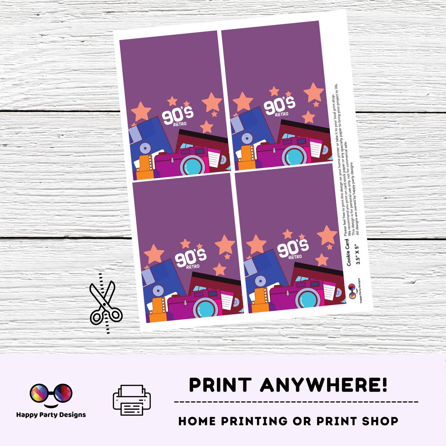 90s Cookie Tag 3.5" X 5" | Retro Tag | 90s retro Printable Mini Cookie Card | 90s favors tag | Nostalgia cookie tag | 90s themes favor tag