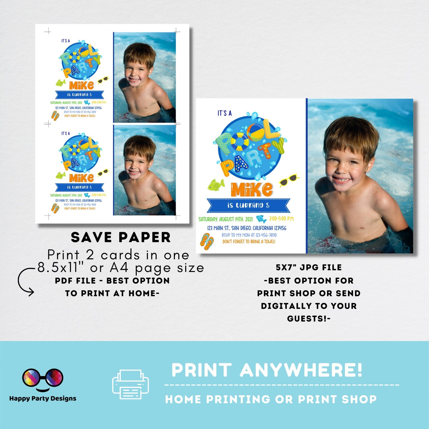 EDITABLE Pool invitation | Pool party Invitation | Pool party | Instant Download | Personalize Online | Summer birthday