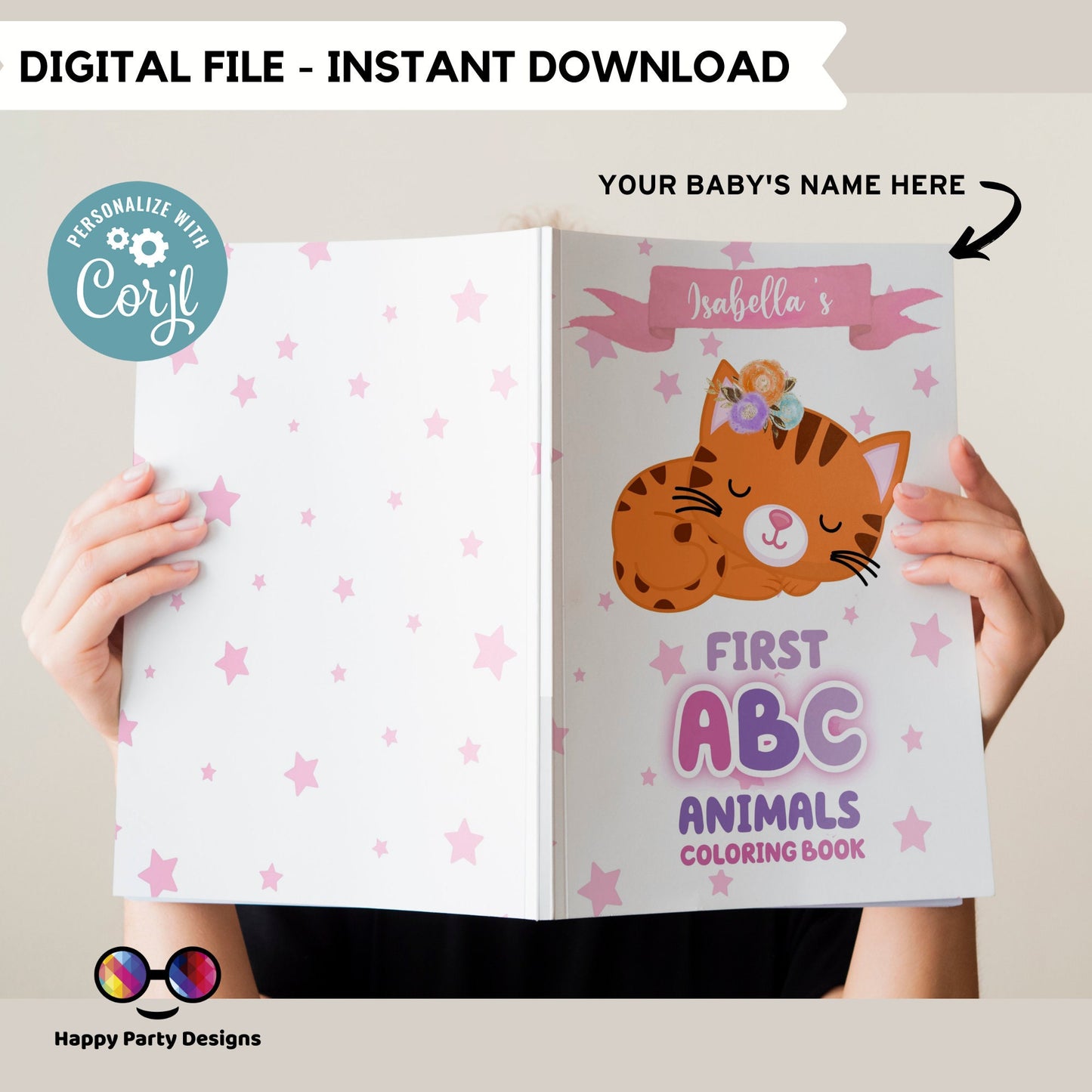 Baby Shower Coloring Book for girls 8.5x11" | First ABC coloring book for Baby Shower | Printable ABC Book Baby Shower | Baby Keepsake