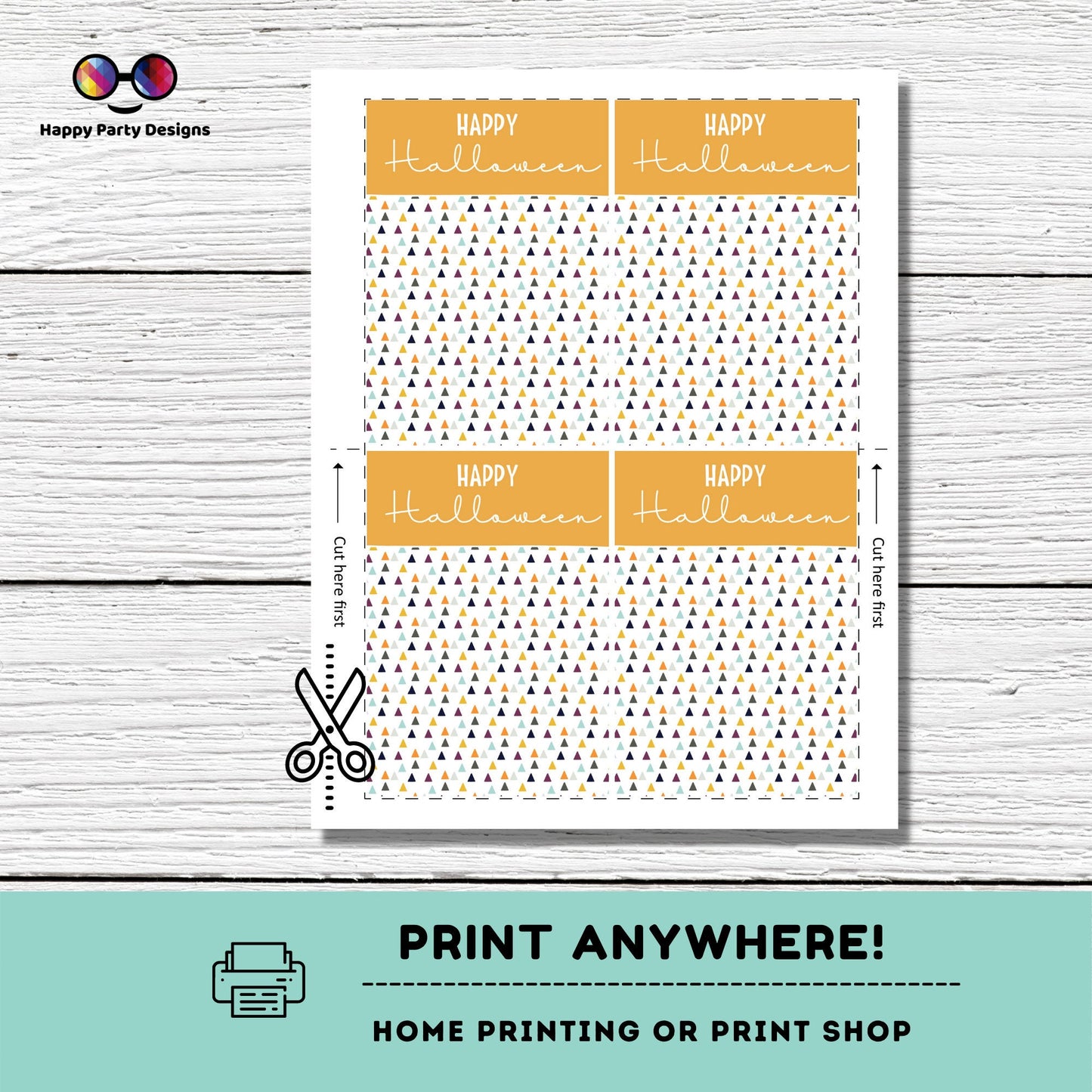 Happy Halloween Cookie Tag 3.5" X 5" | Halloween Tag | Happy Halloween Printable Mini Cookie Card | triangles orange and gray