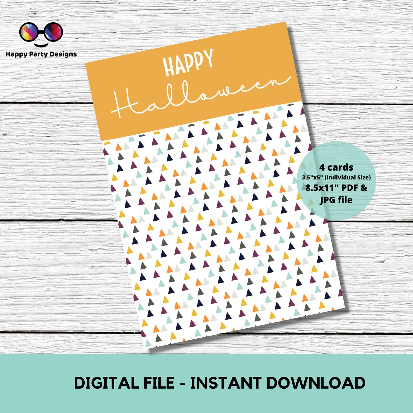 Happy Halloween Cookie Tag 3.5" X 5" | Halloween Tag | Happy Halloween Printable Mini Cookie Card | triangles orange and gray