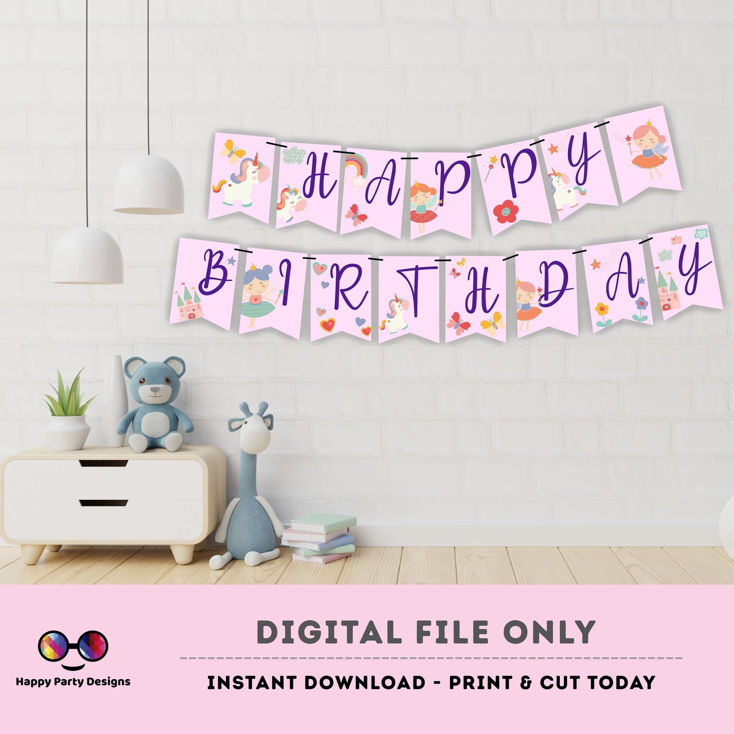 Unicorn Birthday Banner | Digital Birthday Banner | Fairies Birthday Banner | Unicorn Birthday Theme | Instant download | PRINTABLE DIGITAL