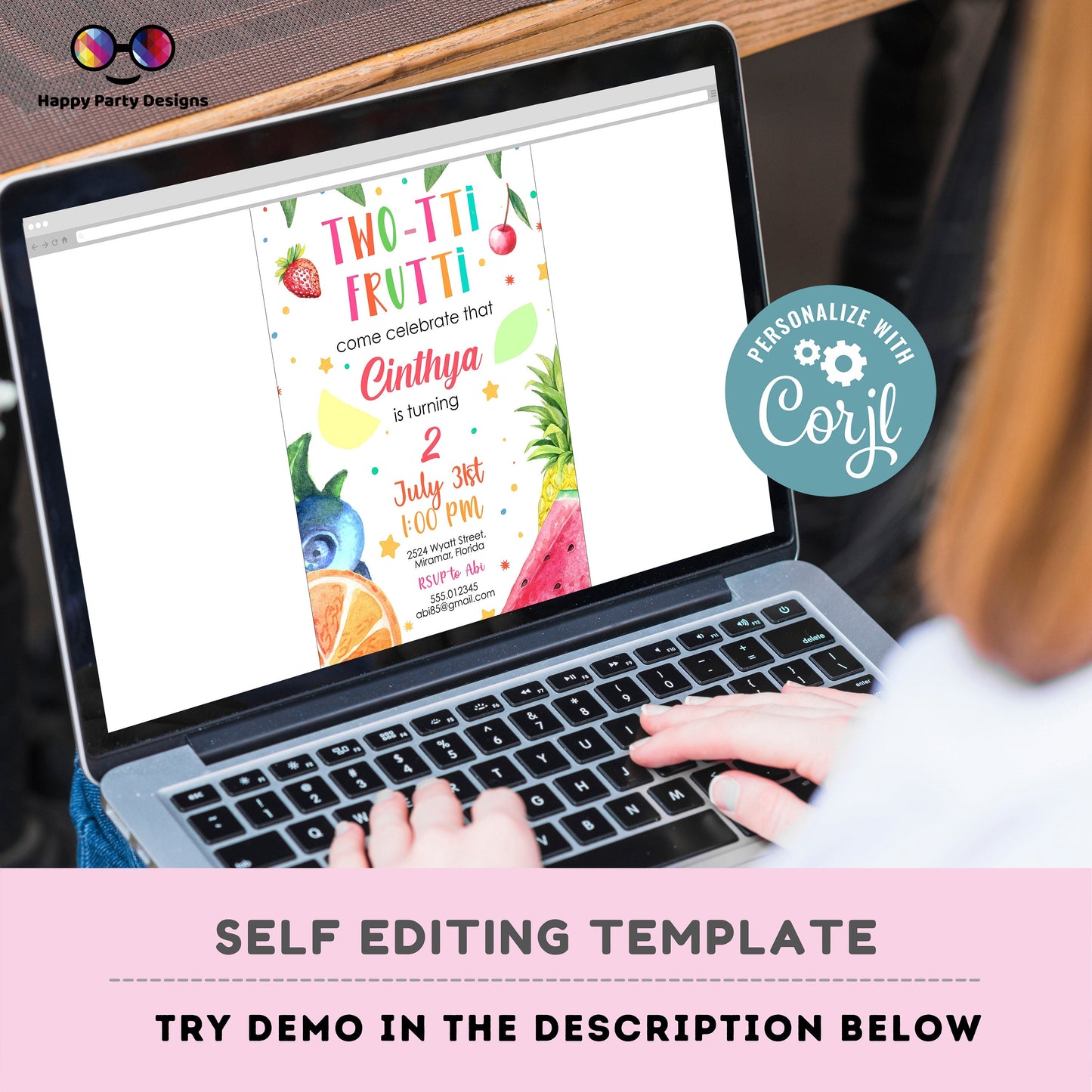 Editable TWO-tti frutti Birthday Invitation | Girl Invitation | Tutti-fruti Birthday invitations | Cute Fruit Birthday Invitation