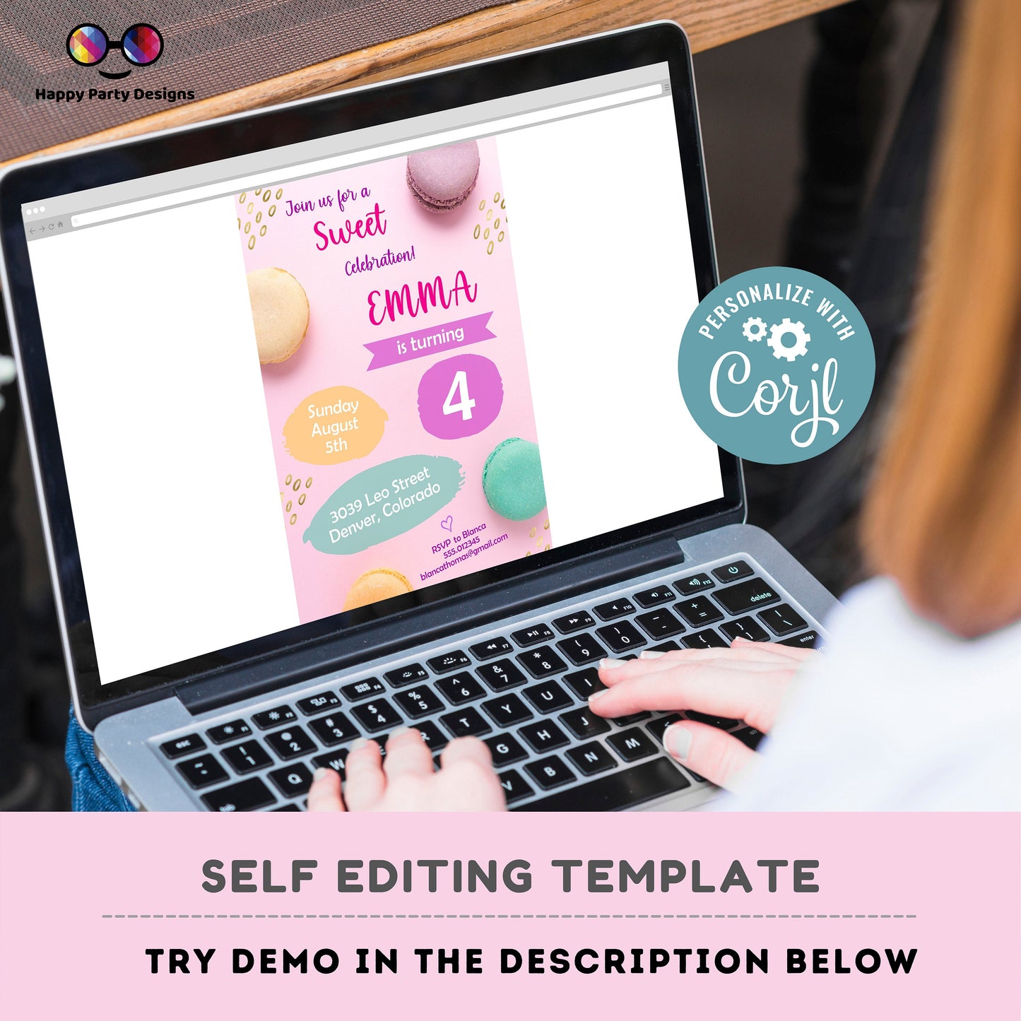 Editable Macaron Birthday Invitation | Girl Invitation | Macaroons Birthday invitations | Sweet Birthday Invitation