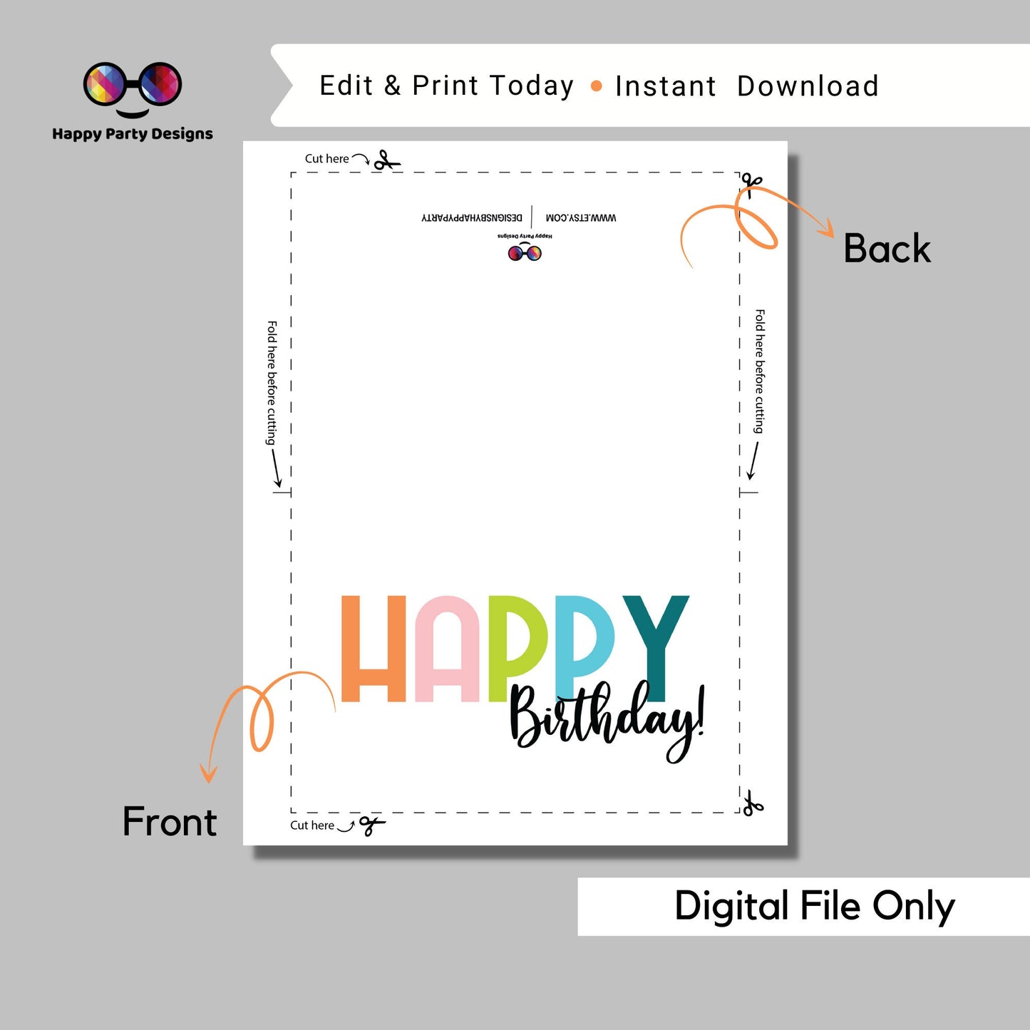 PRINTABLE Happy Birthday greeting card| Birthday Card | Happy Birthday | Instant Download | Boho | Bold colours | Cheerful