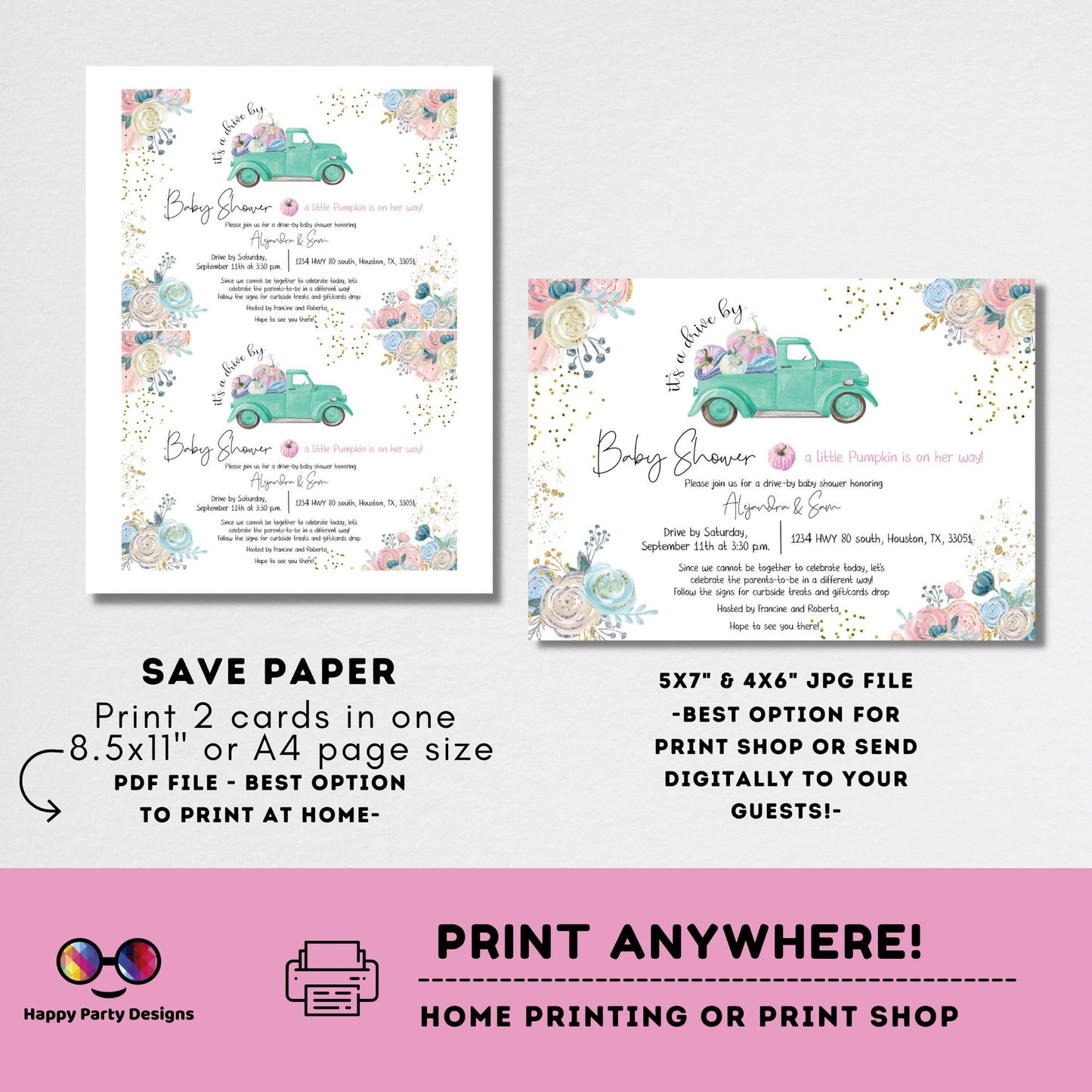 Editable Pumpkin Drive by Baby Shower Invitation | Pumpkin Baby Shower Invite | Drive Thru | Baby Shower Parade Drive Through | girl invite