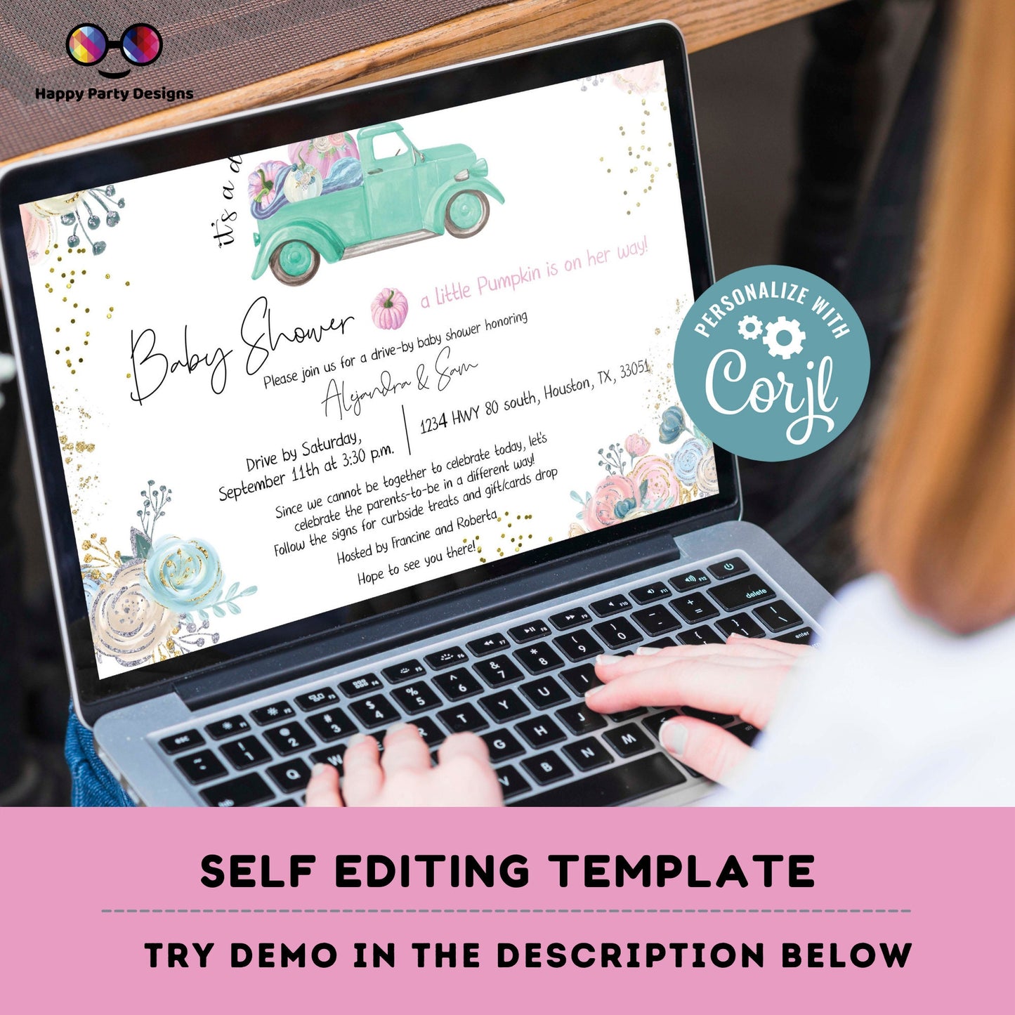 Editable Pumpkin Drive by Baby Shower Invitation | Pumpkin Baby Shower Invite | Drive Thru | Baby Shower Parade Drive Through | girl invite