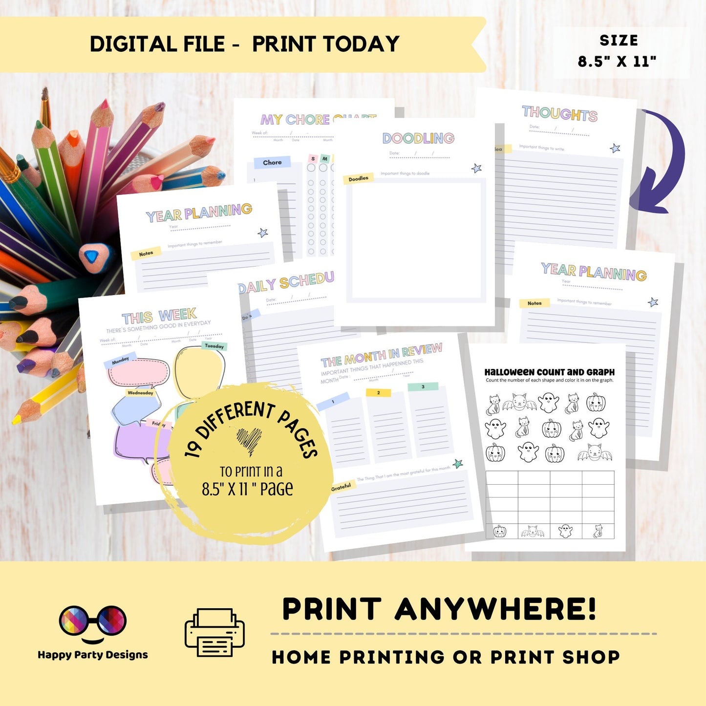 Planner Printable for Kids | Printable planner for kids | Digital Download | Planner Bundle | Instant Download PDF | Daily planner for kids