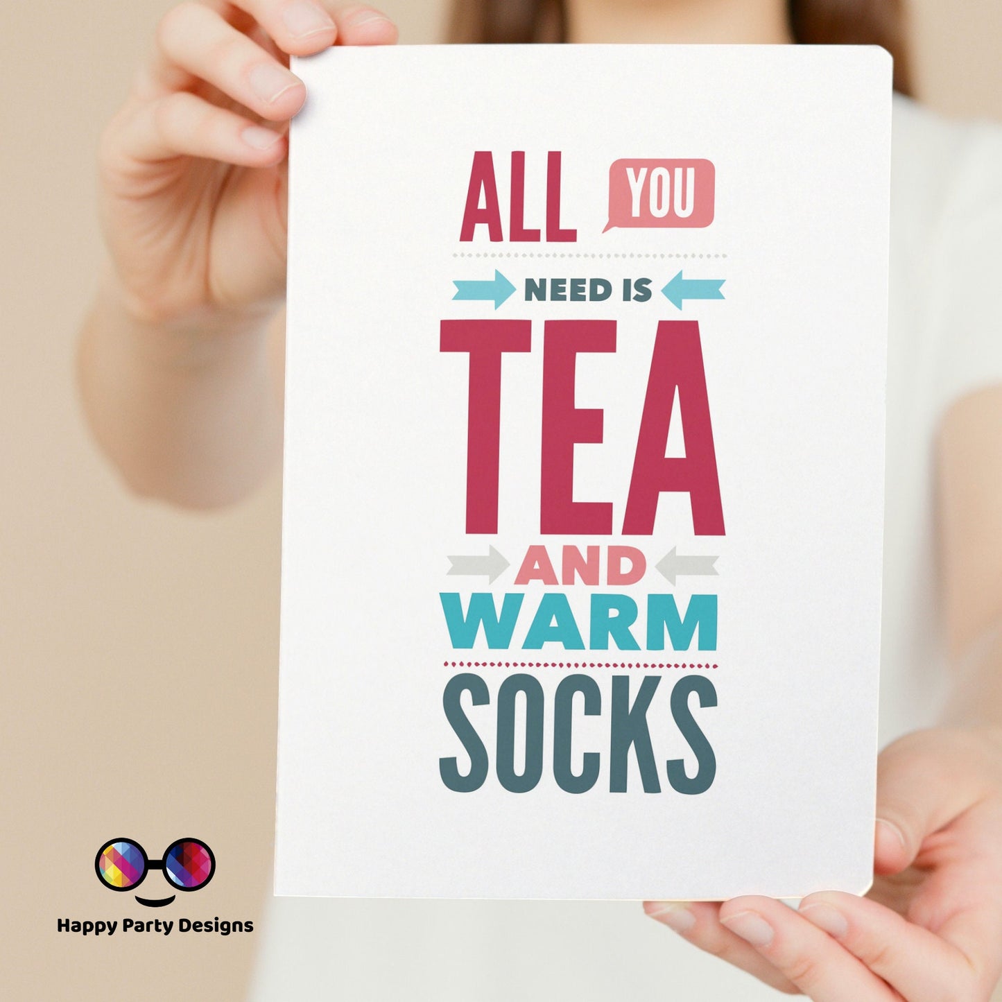 PRINTABLE Christmas card| Christmas Card | Holiday Card | All you need is tea and warm socks | Instant Download
